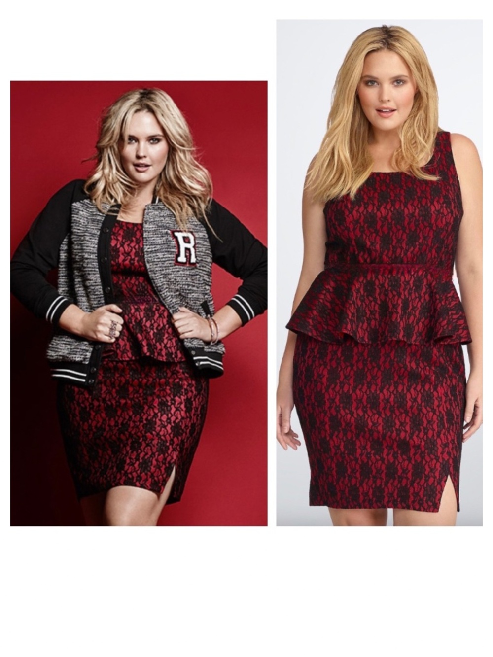 Rebel Wilson For Torrid Dress Sz 18 1X 2X Peplum Lace Red Black Slvlss CHIC